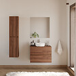 COSYNEO - Meuble de salle de bain 60cm avec plateau et vasque à poser ronde - 2 tiroirs - noyer (bois foncé) - IDA - vignette