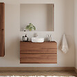 COSYNEO - Meuble de salle de bain 100cm avec plateau et vasque à poser ronde - 2 tiroirs - noyer (bois foncé) - IDA - vignette