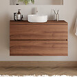 COSYNEO - Meuble de salle de bain 100cm avec plateau et vasque à poser ronde - 2 tiroirs - noyer (bois foncé) - IDA - vignette