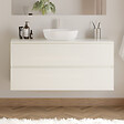 COSYNEO - Meuble de salle de bain 120cm avec plateau et vasque à poser arrondie - 2 tiroirs - blanc brillant - IDA - vignette