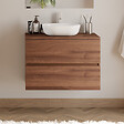 COSYNEO - Meuble de salle de bain 70cm avec plateau et vasque à poser arrondie - 2 tiroirs - noyer (bois foncé) - IDA - vignette