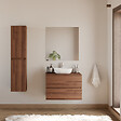 COSYNEO - Meuble de salle de bain 70cm avec plateau et vasque à poser arrondie - 2 tiroirs - noyer (bois foncé) - IDA - vignette