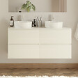 COSYNEO - Meuble de salle de bain 140cm avec plateau et 2 vasques à poser rondes - 4 tiroirs - sans miroir - blanc brillant - IDA - vignette