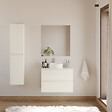 COSYNEO - Meuble de salle de bain 60cm avec plateau et vasque à poser ronde - 2 tiroirs - sans miroir - blanc brillant - IDA - vignette