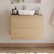 COSYNEO - Meuble de salle de bain 70cm avec plateau et vasque à poser arrondie - 2 tiroirs - nebraska (chêne clair) - IDA - vignette