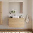 COSYNEO - Meuble de salle de bain 100cm avec plateau et vasque à poser arrondie - 2 tiroirs - nebraska (chêne clair) - IDA - vignette