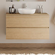 COSYNEO - Meuble de salle de bain 100cm avec plateau et vasque à poser arrondie - 2 tiroirs - nebraska (chêne clair) - IDA - vignette