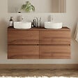 COSYNEO - Meuble de salle de bain 120cm avec plateau et 2 vasques à poser rondes - 4 tiroirs - noyer (bois foncé) - IDA - vignette
