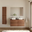 COSYNEO - Meuble de salle de bain 120cm avec plateau et 2 vasques à poser rondes - 4 tiroirs - noyer (bois foncé) - IDA - vignette