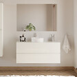 COSYNEO - Meuble de salle de bain 120cm avec plateau et vasque à poser ronde - 2 tiroirs - blanc brillant - IDA - vignette