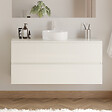 COSYNEO - Meuble de salle de bain 120cm avec plateau et vasque à poser ronde - 2 tiroirs - blanc brillant - IDA - vignette