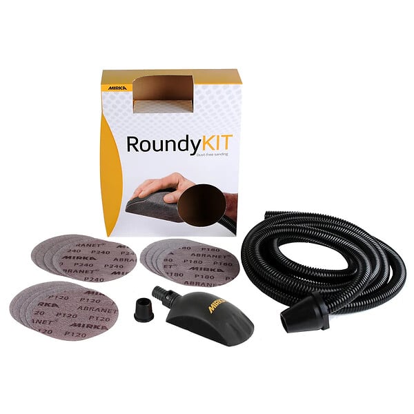 MIRKA - Mirka Roundy Kit Cale manuelle aspirante 150mm + 15x Disques abrasifs Abranet + 1x Tuyau d'extraction (KIT00ROUND) - large