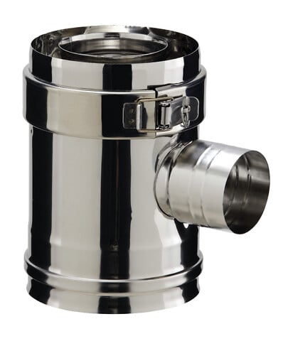 POUJOULAT - Elément droit inox avec prise d'air pour poêle à granulés - PGI pour poêles à Pellets - Diamètre 80/130 avec prise d'air à 90° - Finition : Inox - large