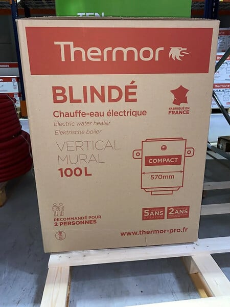 THERMOR - Chauffe-eau électrique blindé compact Thermor - Vertical - Mural - 100L - 1200W - Blanc - large