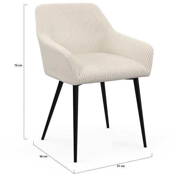 ID MARKET - Lot de 2 chaises de salle à manger, fauteuils de table JANY en velours côtelé beige - large