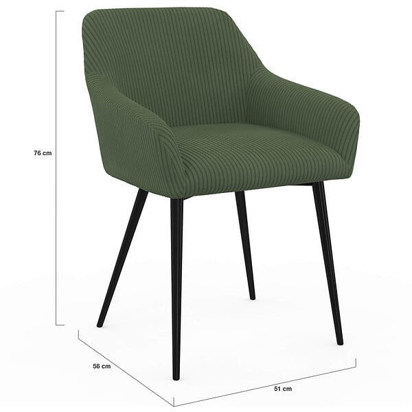 ID MARKET - Lot de 2 chaises de salle à manger, fauteuils de table JANY en velours côtelé vert kaki - large