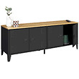 ID MARKET - Buffet bas 140 cm ESTER 4 portes métal noir et plateau bois design industriel - vignette