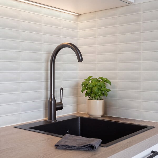 RO'MA NATURE - Carrelage effet Zellige Blanc 14,6x4,8x0,8 cm Brillant Bravio - Mur intérieur (vendu par carton de 0,42 m²) - large