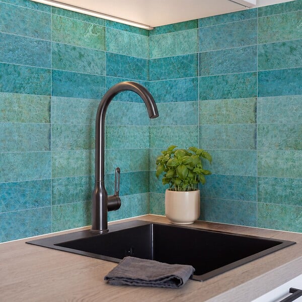 RO'MA NATURE - Carrelage effet Zellige Bleu Clair 20x6,5x0,85 cm Caldero - Mur intérieur (vendu par carton de 0,5 m²) - large