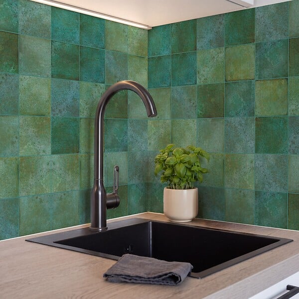RO'MA NATURE - Carrelage effet Zellige Vert 10x10x0,85 cm Caldero - Mur intérieur (vendu par carton de 0,6 m²) - large