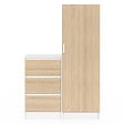 ID MARKET - Armoire 1 porte AMBRE penderie avec commode 3 tiroirs 100 cm modulable façon hêtre et blanc - vignette