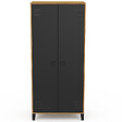 ID MARKET - Armoire vestiaire penderie ESTER 2 portes métal noir et contour bois design industriel - vignette