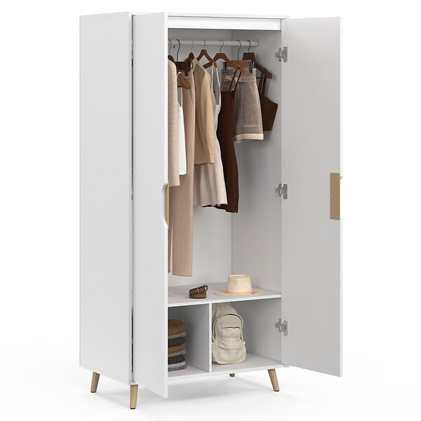 ID MARKET - Armoire 2 portes HELSINKI scandinave blanc penderie 80 cm avec étagères rangement maxi capacité - large