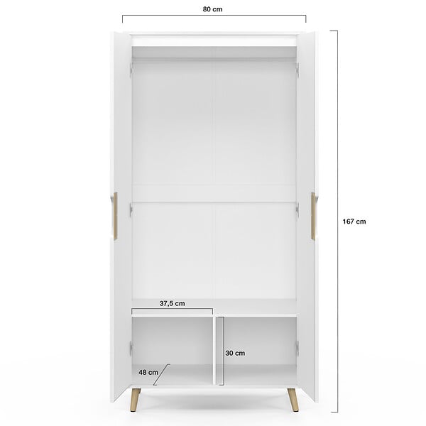 ID MARKET - Armoire 2 portes HELSINKI scandinave blanc penderie 80 cm avec étagères rangement maxi capacité - large
