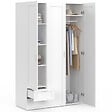 ID MARKET - Armoire 3 portes VITO blanc penderie 120 cm avec 2 tiroirs et étagères - vignette