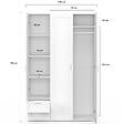 ID MARKET - Armoire 3 portes VITO blanc penderie 120 cm avec 2 tiroirs et étagères - vignette
