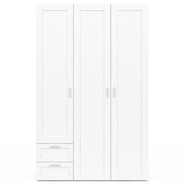 ID MARKET - Armoire 3 portes VITO blanc penderie 120 cm avec 2 tiroirs et étagères - large