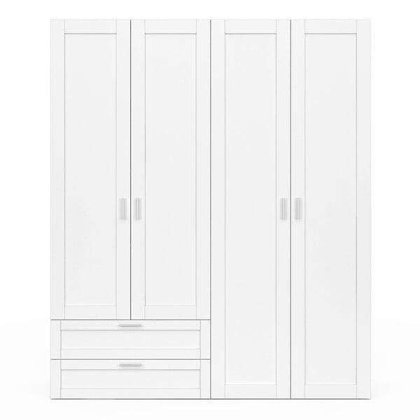 ID MARKET - Armoire 4 portes VITO blanc penderie 160 cm avec 2 tiroirs et étagères - large