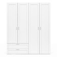 ID MARKET - Armoire 4 portes VITO blanc penderie 160 cm avec 2 tiroirs et étagères - vignette