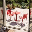 OVIALA - Ensemble table de jardin et 2 fauteuils en métal rouge - Palavas - vignette