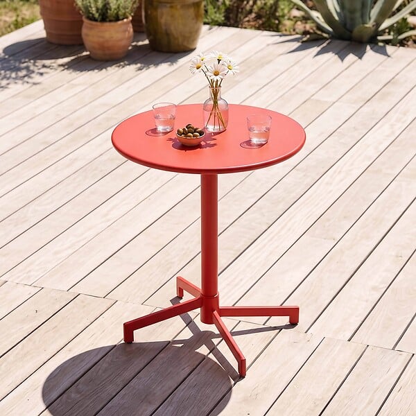 OVIALA - Ensemble table de jardin et 2 fauteuils en métal rouge - Palavas - large