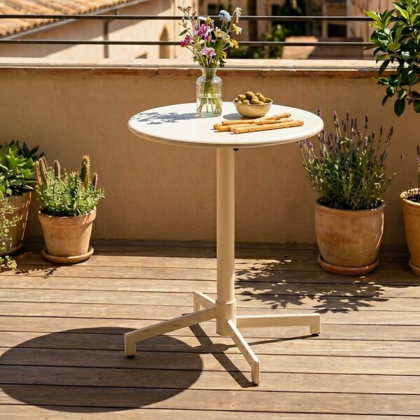 OVIALA - Ensemble table de jardin et 2 fauteuils en métal ivoire - Palavas - large