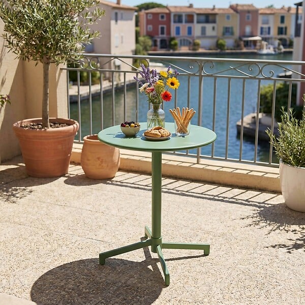OVIALA - Ensemble table de jardin et 2 fauteuils en métal vert cactus - Palavas - large