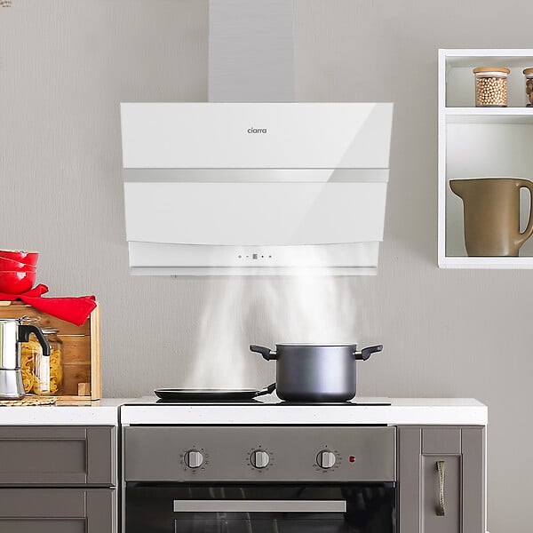 CIARRA - Ciarra hotte de cuisine inclinée 60cm hotte aspirante murale 650m3h 4 vitesses évacuation ou recyclage filtre charbon NON INCLUS - large