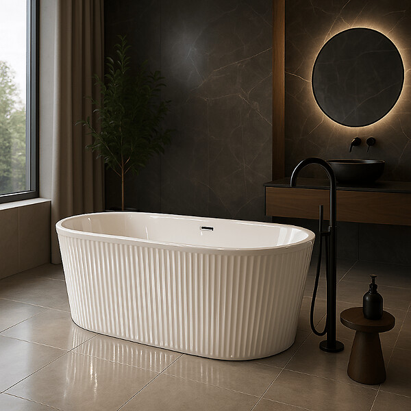 STANO - Baignoire îlot cannelée design ovale CORBIN blanche 170 cm - large