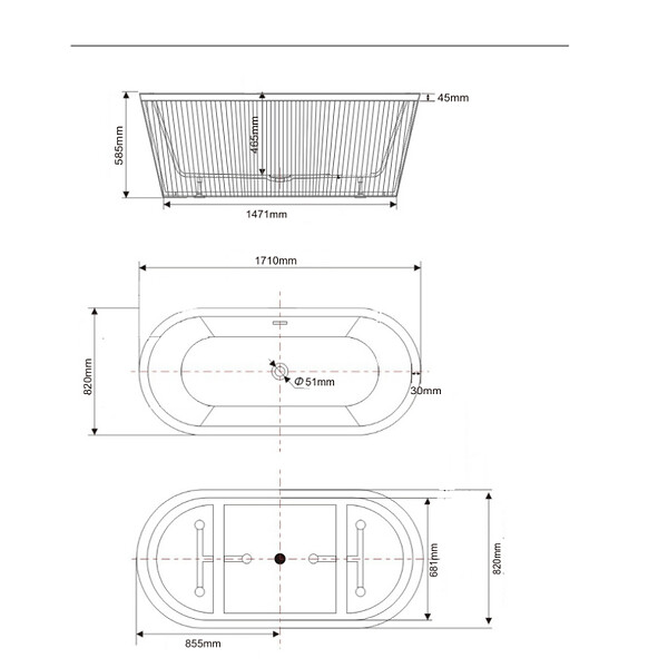 STANO - Baignoire îlot cannelée design ovale CORBIN blanche 170 cm - large