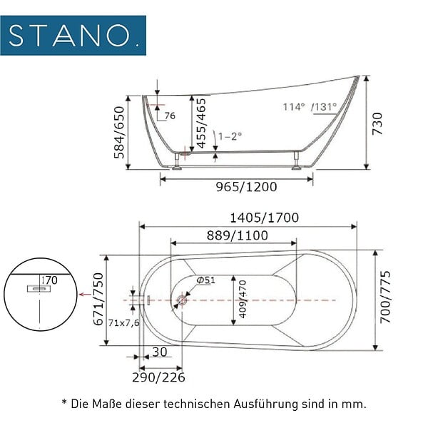 STANO - Baignoire îlot design ovale OPRAH blanche 140 cm - large