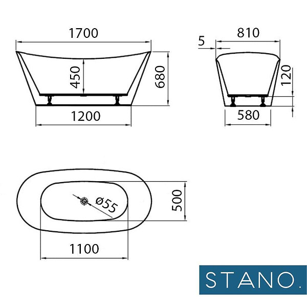 STANO - Baignoire îlot design ovale PALMA blanche 170 cm Brillant - large
