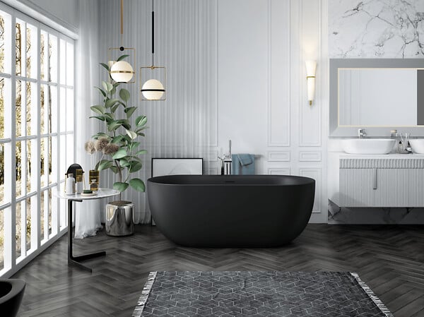 STANO - Baignoire îlot design ovale LISBON noir mat 160 cm - large