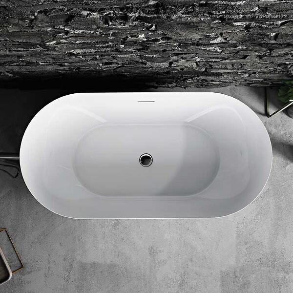 STANO - Baignoire îlot design ovale LISBON blanche 150 cm Brillant - large