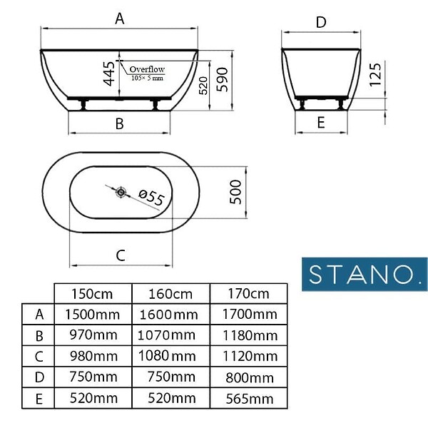 STANO - Baignoire îlot design ovale LISBON blanche 150 cm Brillant - large