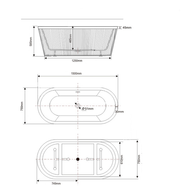 STANO - Baignoire îlot cannelée design ovale CORBIN blanche 150 cm - large