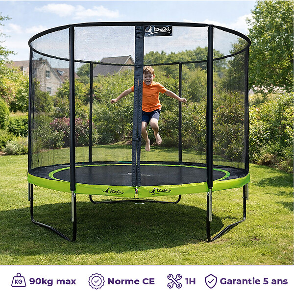 KANGUI - Trampoline Ø 300cm + filet de sécurité + échelle + kit ancrage - PUNCHI 300 Vert - large