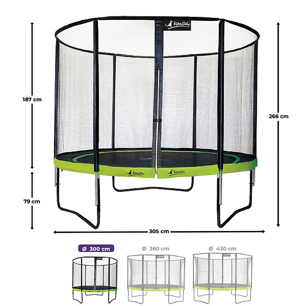 KANGUI - Trampoline Ø 300cm + filet de sécurité + échelle + kit ancrage - PUNCHI 300 Vert - large