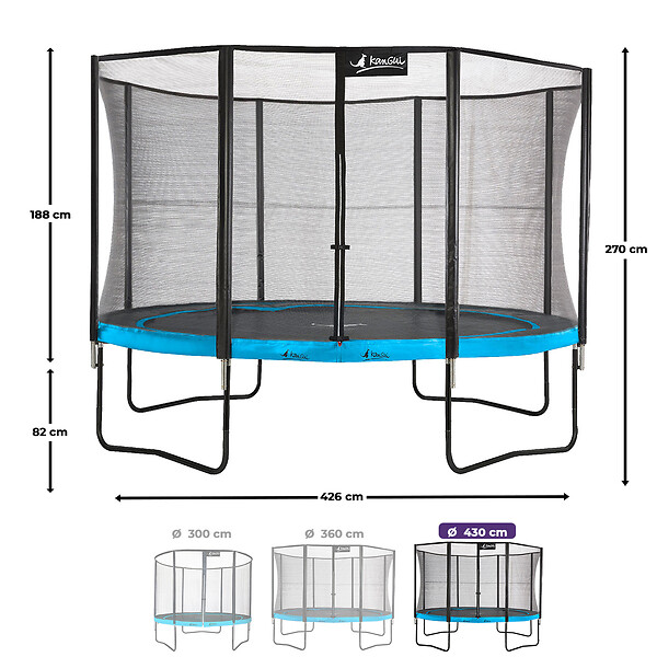 KANGUI - Trampoline Ø 430cm + filet de sécurité + échelle + bâche - PUNCHI 430 Bleu - large