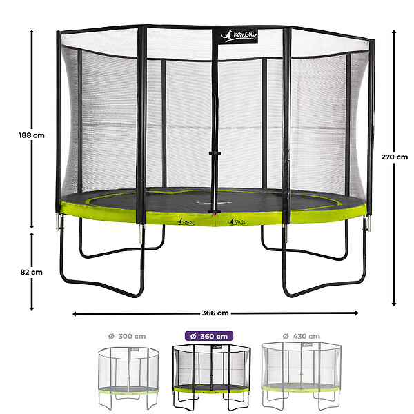 KANGUI - Trampoline Ø 360cm + filet de sécurité + échelle + kit ancrage - PUNCHI 360 Vert - large